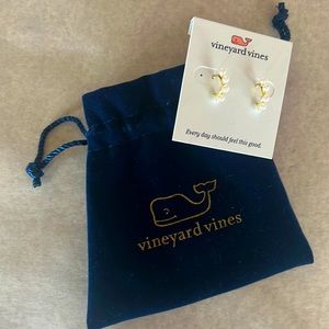 Vineyard Vines Mini Pearl Huggie Gold Hoops